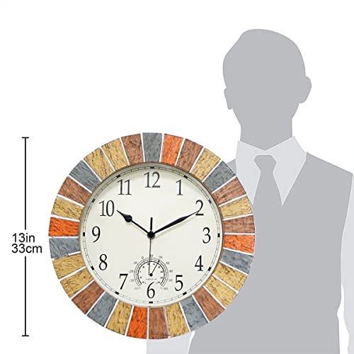 13 Inch Waterproof Outdoor Clock and Thermometer (Yellow)