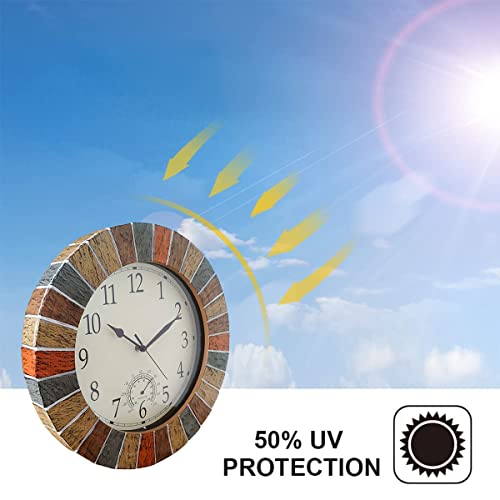 13 Inch Waterproof Outdoor Clock and Thermometer (Yellow)