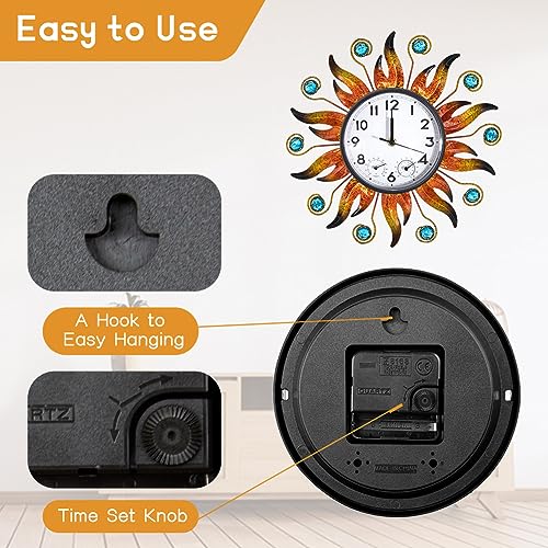 HOBYLUBY 13 Inch Outdoor Clock with Thermometer and Hygrometer