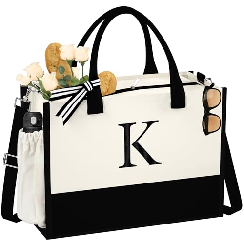 Monogrammed Canvas Tote Bag - Initial K