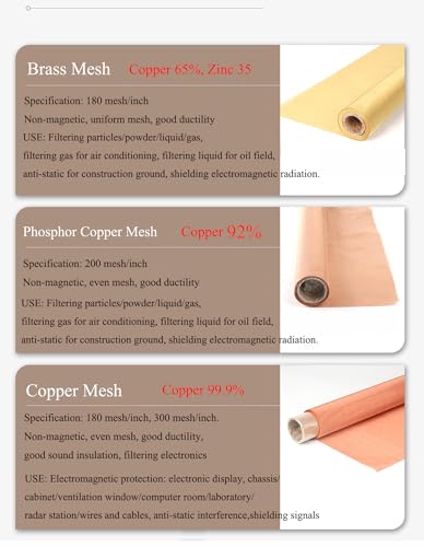 Copper Mesh Screen Roll for RF Shielding, 180 Mesh