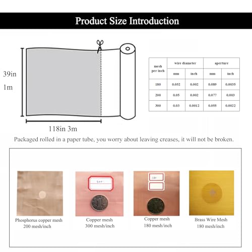 Copper Mesh Screen Roll for RF Shielding, 180 Mesh