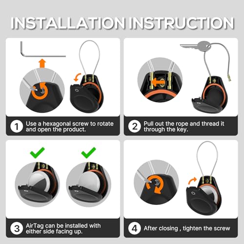 Durable AirTag Keychain Holder - 4 Pack Black