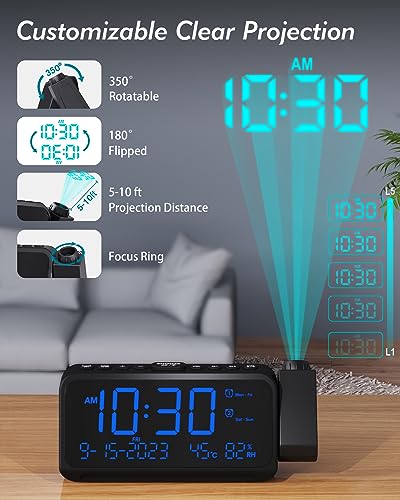 Roxicosly Projection Alarm Clock | Large Clear Numbers | Dimmable