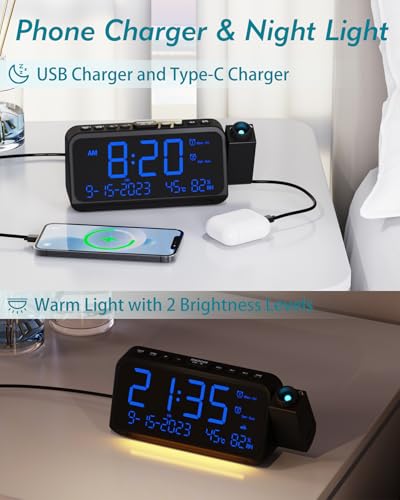 Roxicosly Projection Alarm Clock | Large Clear Numbers | Dimmable