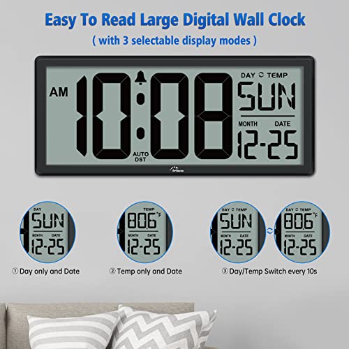 Digital Wall Clock with Large Numbers and Temperature
