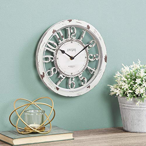 Farmhouse Antique Wall Clock - Distressed Ivory, AmericanCrafted