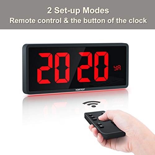 YORTOT 16” Large Digital Wall Clock - Remote Controlled, Adjustable Dimmer, 7 Color Night Lights