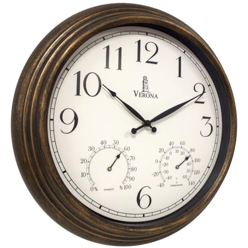 Large Waterproof Outdoor Clock with Thermometer and Hygrometer