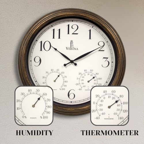 Large Waterproof Outdoor Clock with Thermometer and Hygrometer