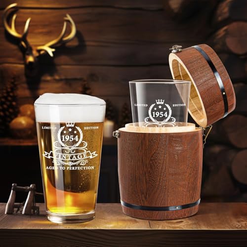 70th Birthday Beer Glass in Barrel Box Gift