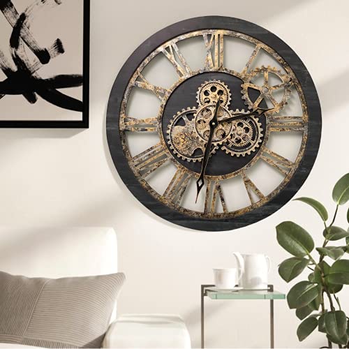 Vintage Industrial Gear Wall Clock - 24 inch