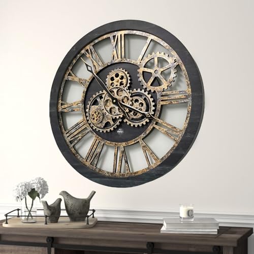 Vintage Industrial Gear Wall Clock - 24 inch