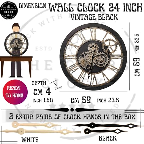 Vintage Industrial Gear Wall Clock - 24 inch