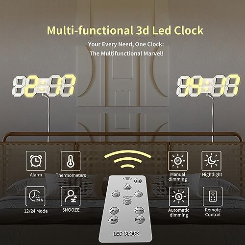 Led Desk Clock: 3D Wall, Large Numbers, Alarm