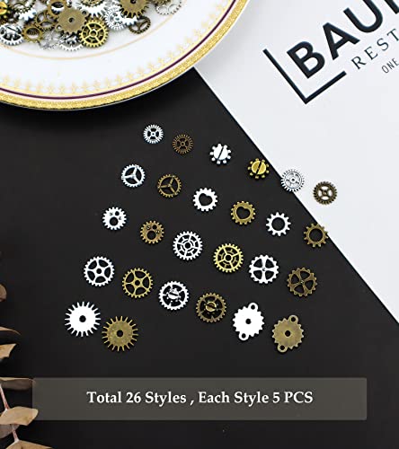 130PCS Steampunk Gears Charms for DIY Jewelry Making