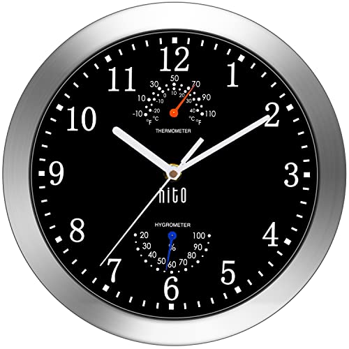 HITO 10 Inch Silent Wall Clock Silver Aluminum Frame