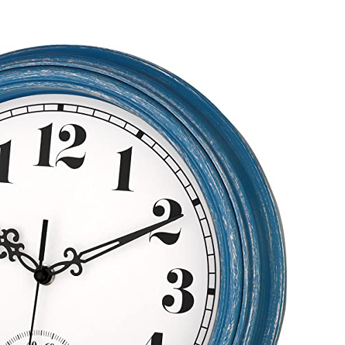 12 Inch Waterproof Wall Clock with Thermometer (Blue)