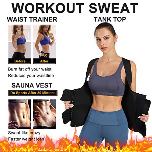 Nebility Women's Hot Sauna Vest - Waist Trainer (X-Large, Black)
