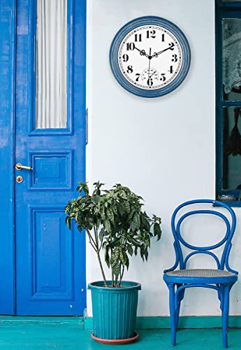 12 Inch Waterproof Wall Clock with Thermometer (Blue)