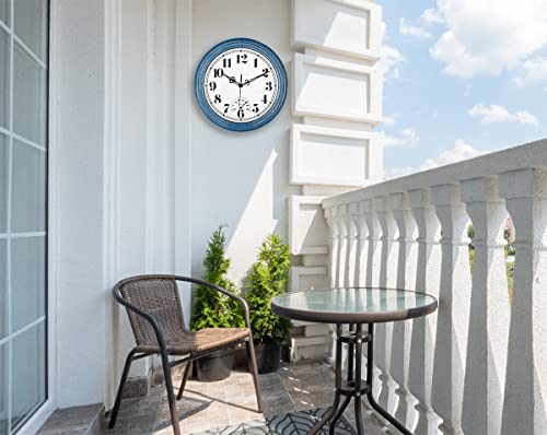12 Inch Waterproof Wall Clock with Thermometer (Blue)