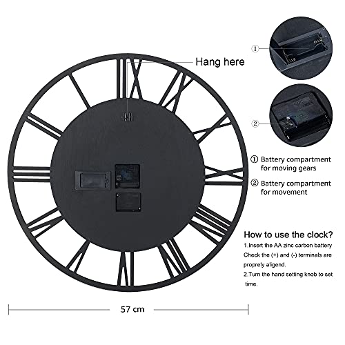 Lafocuse 23" Gear Clock - Large Living Room Decor