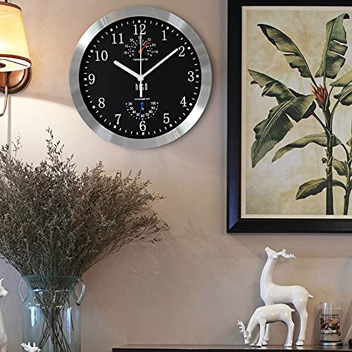 HITO 10 Inch Silent Wall Clock Silver Aluminum Frame