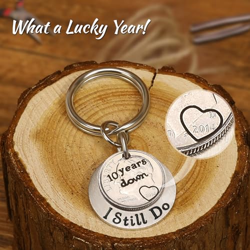 10th Anniversary Tin Coin Keychain Gift for Him/Her