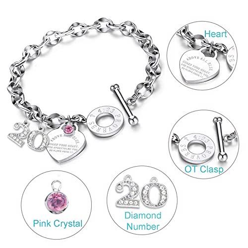 Girls' 20th Birthday Sweet Heart Charm Bracelet