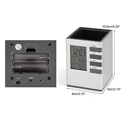 LED Desk Clock with Alarm, Pen Holder, Temperature Display