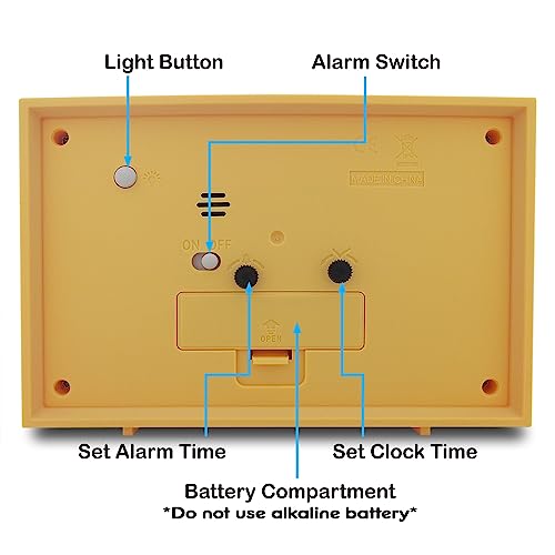 Yellow Analog Alarm Clock with Night Light
