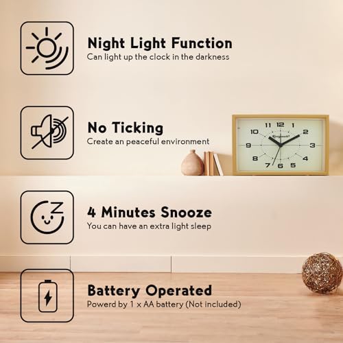Yellow Analog Alarm Clock with Night Light