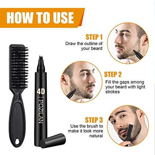 Waterproof Beard Pencil Filler & Brush Combo - Black