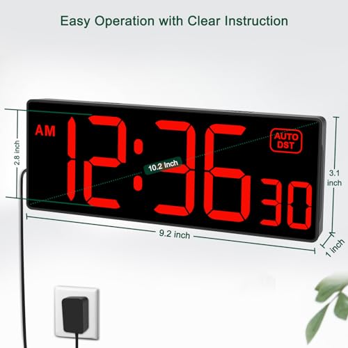 Soobest LED Digital Wall Clock with Auto Dimmer