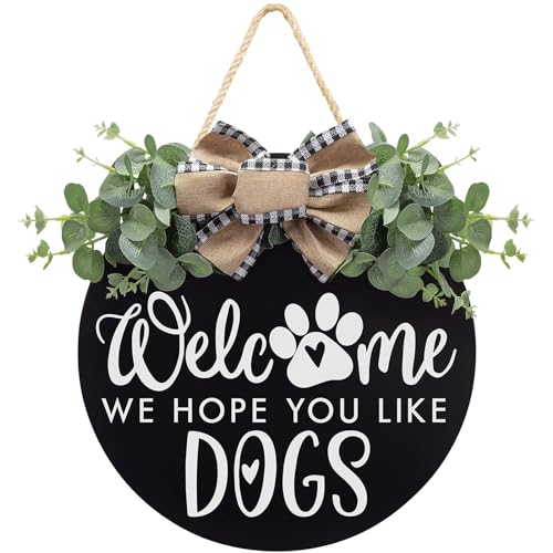 Dogs Farmhouse Door Sign with Eucalyptus Leaves - Perfect Gift