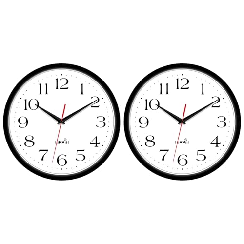 HIPPIH 2 Pack Silent Wall Clock - 10" Black