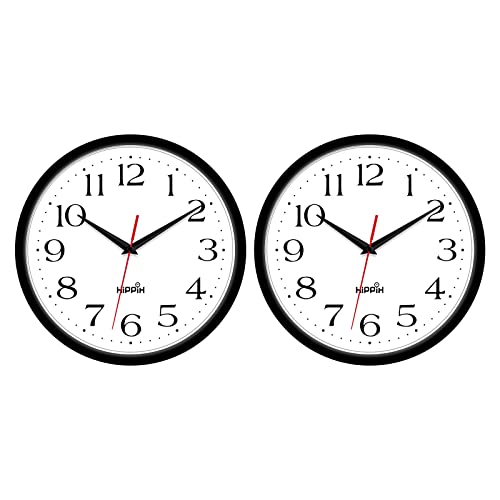 HIPPIH 2 Pack Silent Wall Clock - 10" Black
