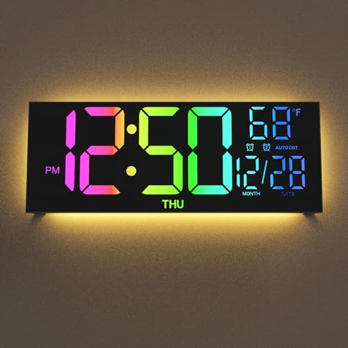 Large Display Digital Wall Clock with RGB Remote Control