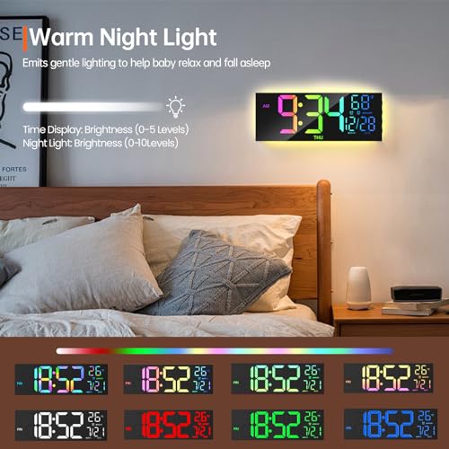 Large Display Digital Wall Clock with RGB Remote Control
