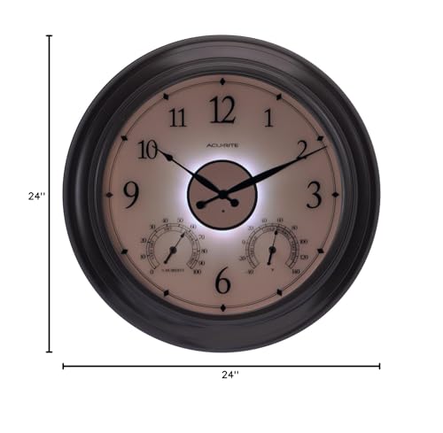 LED Outdoor Clock with Temp/Humidity, 24" Black