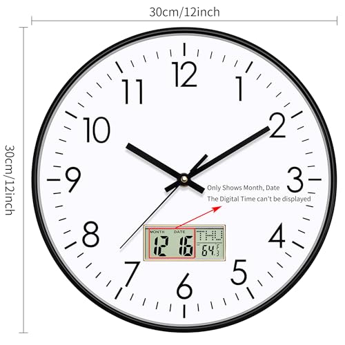 Foxtop 12 inch Digital Wall Clock with Date & Temperature for Home & Office