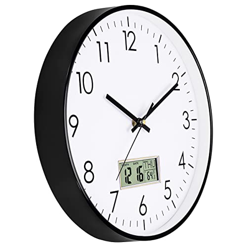 Foxtop 12 inch Digital Wall Clock with Date & Temperature for Home & Office