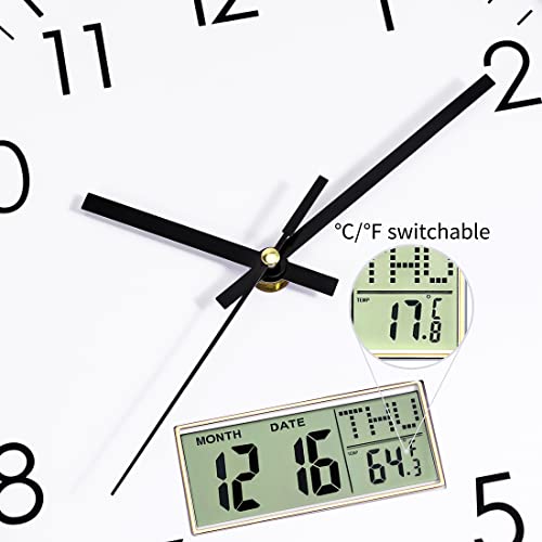 Foxtop 12 inch Digital Wall Clock with Date & Temperature for Home & Office
