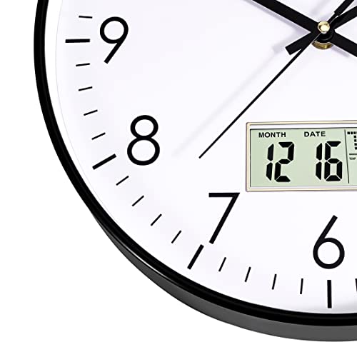 Foxtop 12 inch Digital Wall Clock with Date & Temperature for Home & Office