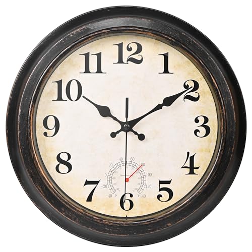 Rustic Outdoor Clock with Thermometer for Home Garden