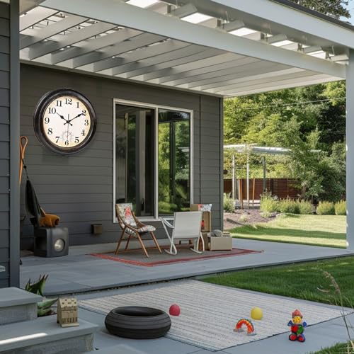 Rustic Outdoor Clock with Thermometer for Home Garden