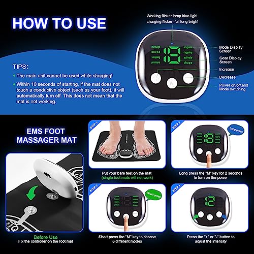Foldable EMS Foot Massager Mat - 8 Modes, 19 Levels