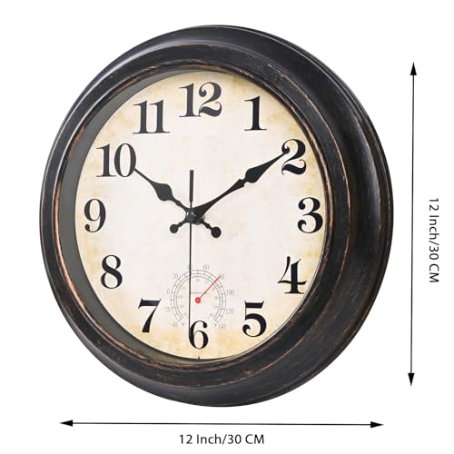 Rustic Outdoor Clock with Thermometer for Home Garden