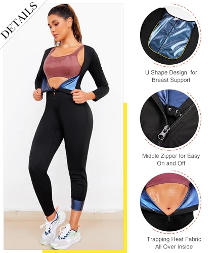 Women's Full Body Compression Sweat Jumpsuit - Black, Large