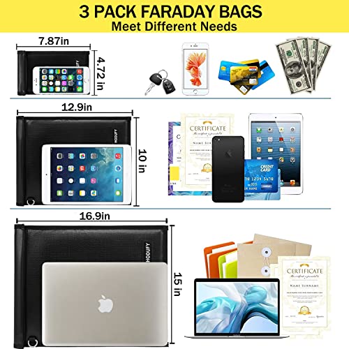 Faraday Bag 3-Pack: Laptop, Tablet, Car Key Protection